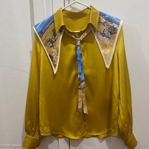 Satin shirt with detachable collar